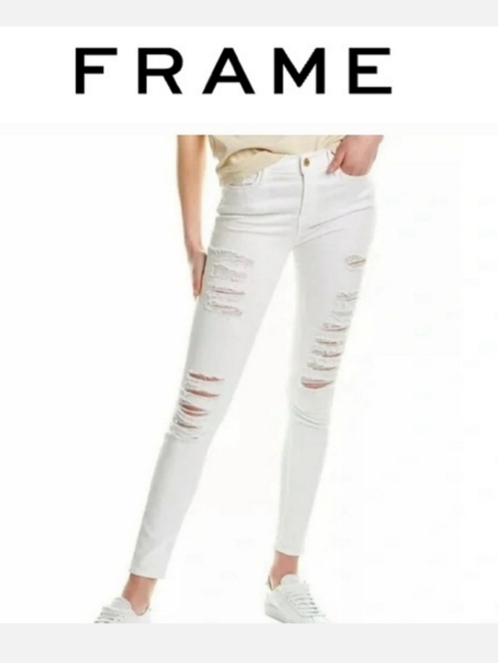 FRAME DENIM White Le High Skinny Distressed Jeans in Blanc Rip Sz 26 - Picture 1 of 14